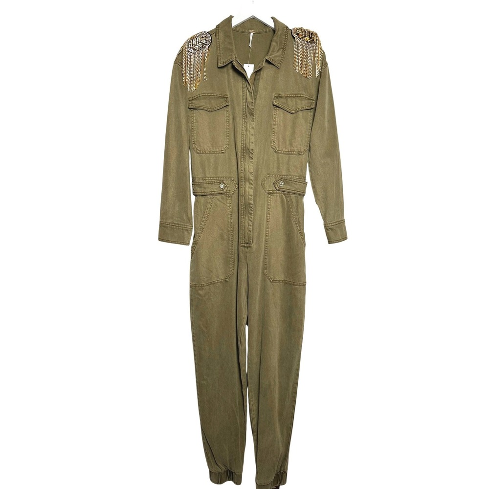 NWT Young Fabulous & Broke Harmony Women Olive Green Utility Jumpsuit Crystal M